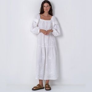 ETNODIM white linen embroidered dress myt SIZE XS